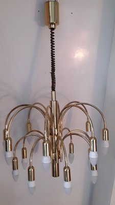 German 16-Light Chandelier in Gold-Colored Metal from TZ Leuchten, 1970s-HOI-1276809