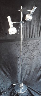 German 2-Light Multi-Adjustable Floor Lamp with Chrome-Plated Metal Frame, Black Plastic Mount and Chrome Reflectors from Staff, 1970s