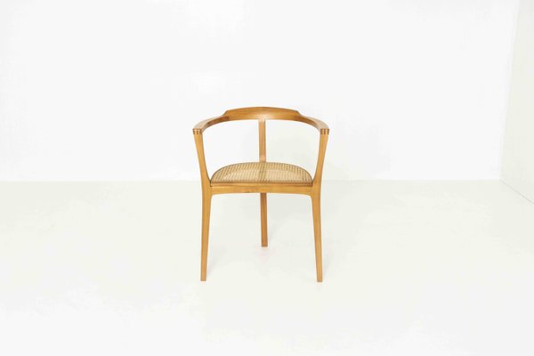 German 3-Legged Wood and Cane Chair by Xaver Seemüller-UQV-1316985