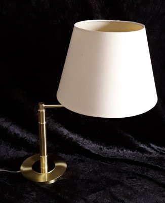 German Adjustable Reading Lamp with Brass Frame, Double Joint & Beige Fabric Shade from Honsel, 1980s-HOI-1299558