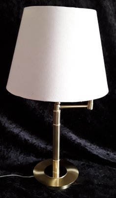 German Adjustable Reading Lamp with Brass Frame, Double Joint & Beige Fabric Shade from Honsel, 1980s-HOI-1299558