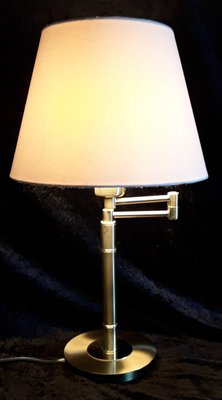 German Adjustable Reading Lamp with Brass Frame, Double Joint & Beige Fabric Shade from Honsel, 1980s-HOI-1299558