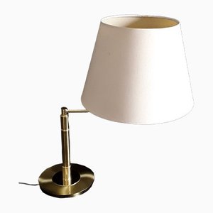 German Adjustable Reading Lamp with Brass Frame, Double Joint & Beige Fabric Shade from Honsel, 1980s-HOI-1299558