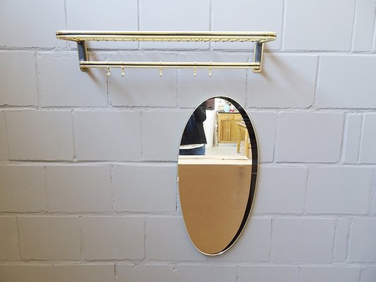 German Aluminum Hall Wardrobe and Gold Mirror Set, 1950s, Set of 2-BLG-608604