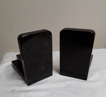 German Art Deco Book Supports in Black and Gray Stone with Green-Patinated Bronze Elephants, 1930s, Set of 2-HOI-1756429