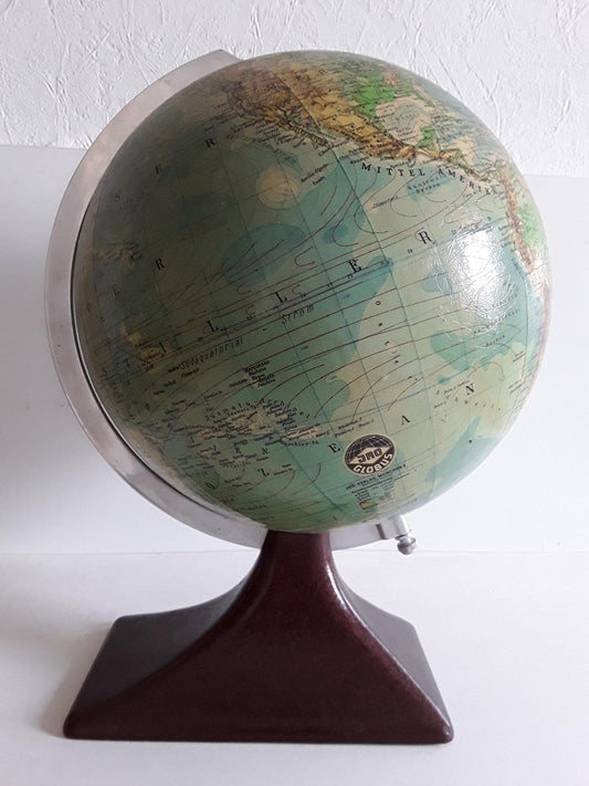 German Art Deco Brown Lacquered Aluminium Globe from JRO-Verlag, 1930s