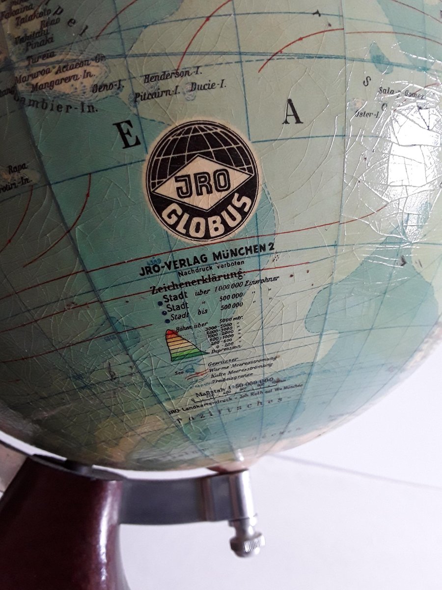 German Art Deco Brown Lacquered Aluminium Globe from JRO-Verlag, 1930s