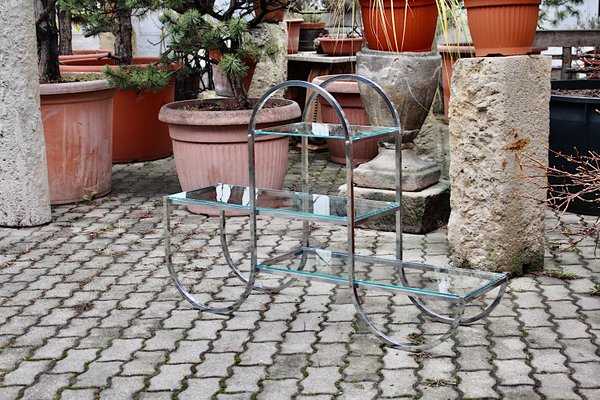 German Art Deco Chromed Metal Glass Book Stand or Flower Stand, 1930s-NB-1071276