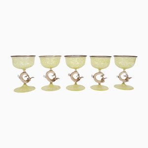 German Art Deco Handcrafted Champagne Glasses with Fish-Shaped Stems from Lauscha Glashütte, 1920s, Set of 5-JP-1219758