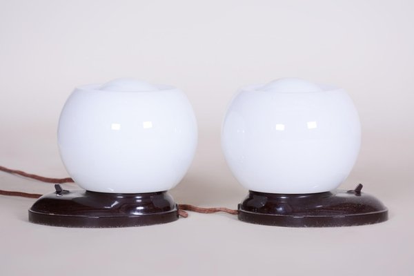 German Art Deco Lamps in Bakelite and Glass, 1930s, Set of 2-WHY-1016703