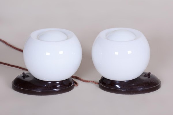 German Art Deco Lamps in Bakelite and Glass, 1930s, Set of 2-WHY-1016703