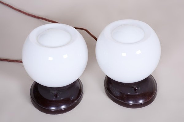 German Art Deco Lamps in Bakelite and Glass, 1930s, Set of 2-WHY-1016703