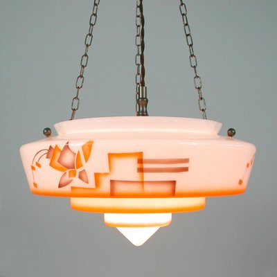 German Art Deco Pendant Lamp in Enameled Glass and Brass, 1930s-OE-933630