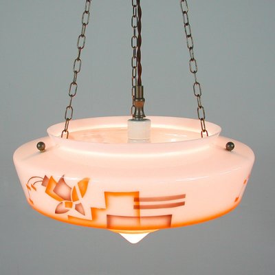 German Art Deco Pendant Lamp in Enameled Glass and Brass, 1930s-OE-933630