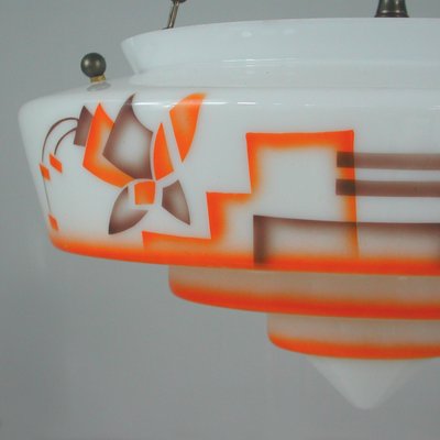 German Art Deco Pendant Lamp in Enameled Glass and Brass, 1930s-OE-933630