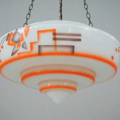 German Art Deco Pendant Lamp in Enameled Glass and Brass, 1930s-OE-933630