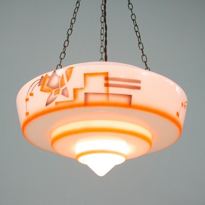 German Art Deco Pendant Lamp in Enameled Glass and Brass, 1930s-OE-933630