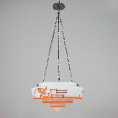 German Art Deco Pendant Lamp in Enameled Glass and Brass, 1930s-OE-933630