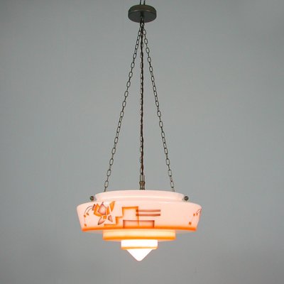 German Art Deco Pendant Lamp in Enameled Glass and Brass, 1930s-OE-933630