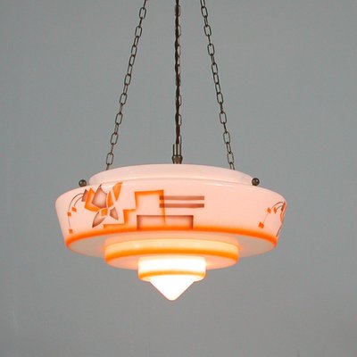 German Art Deco Pendant Lamp in Enameled Glass and Brass, 1930s-OE-933630