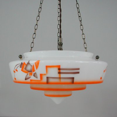 German Art Deco Pendant Lamp in Enameled Glass and Brass, 1930s-OE-933630