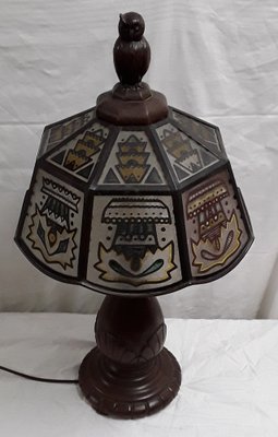 German Art Deco Table Lamp with Oak Base, 1920s-HOI-1444776