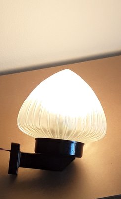 German Art Deco Wall Lamp with Brown Bakelite Mounting & Relief Glass Shade, 1920s-HOI-1415043