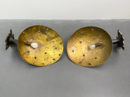 German Art Deco Wall Lamps in Wrought Iron and Brass, 1930s, Set of 2-YZD-1325117