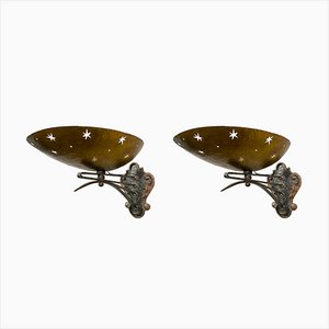 German Art Deco Wall Lamps in Wrought Iron and Brass, 1930s, Set of 2-YZD-1325117