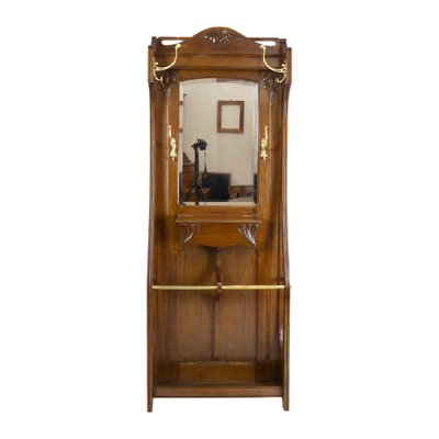 German Art Nouveau Oak Wardrobe with Brass Hooks-WFJ-1031196