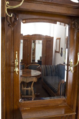 German Art Nouveau Oak Wardrobe with Brass Hooks-WFJ-1031196