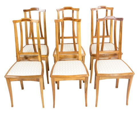 German Art Nouveau Walnut Dining Chairs, Set of 6-WFJ-737887