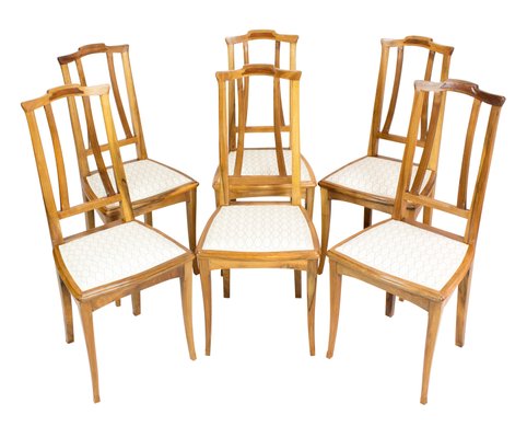 German Art Nouveau Walnut Dining Chairs, Set of 6-WFJ-737887