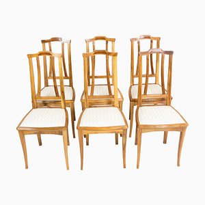 German Art Nouveau Walnut Dining Chairs, Set of 6-WFJ-737887