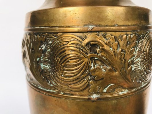 German Art Nouveau Wrought & Hammered Brass Vase from WMF, 1920s-JP-788450