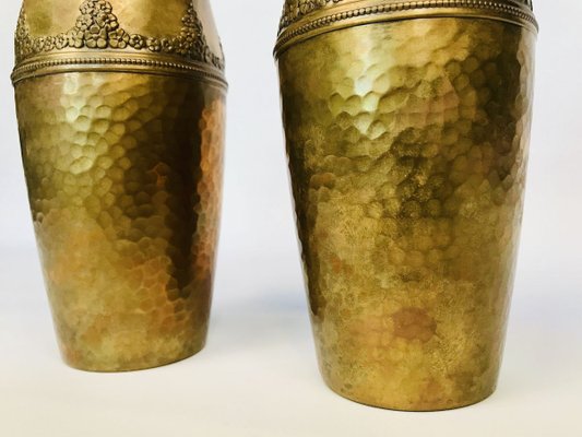 German Art Nouveau Wrought & Hammered Brass Vases from WMF, 1920s, Set of 2-JP-788427