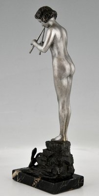 German Artist, Art Nouveau Nude Snake Charmer, 1900, Bronze & Marble-KTN-1422937