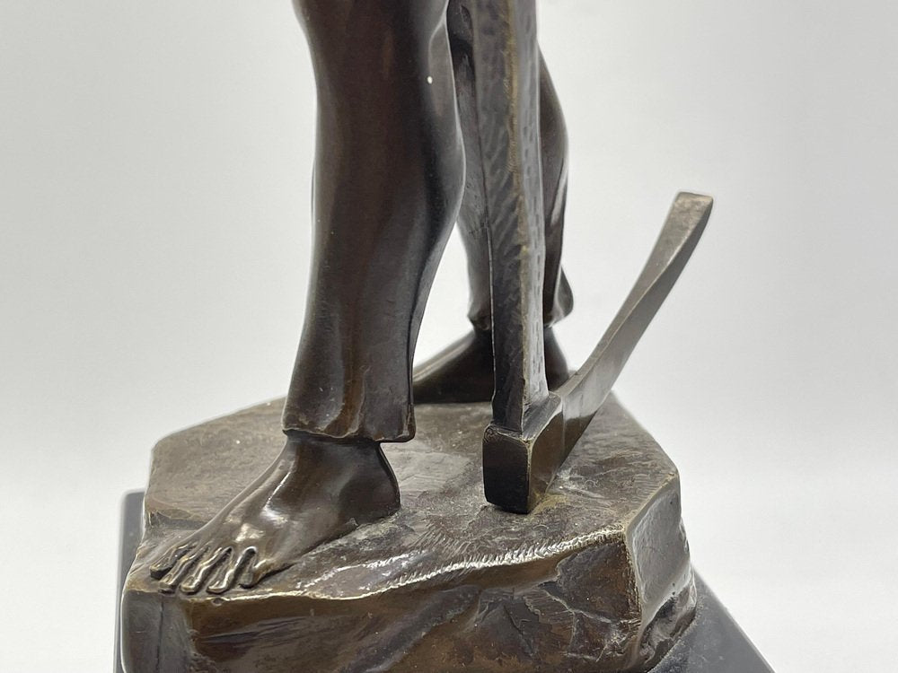 German Artist, Miners, Bronze Sculpture on Marble Base