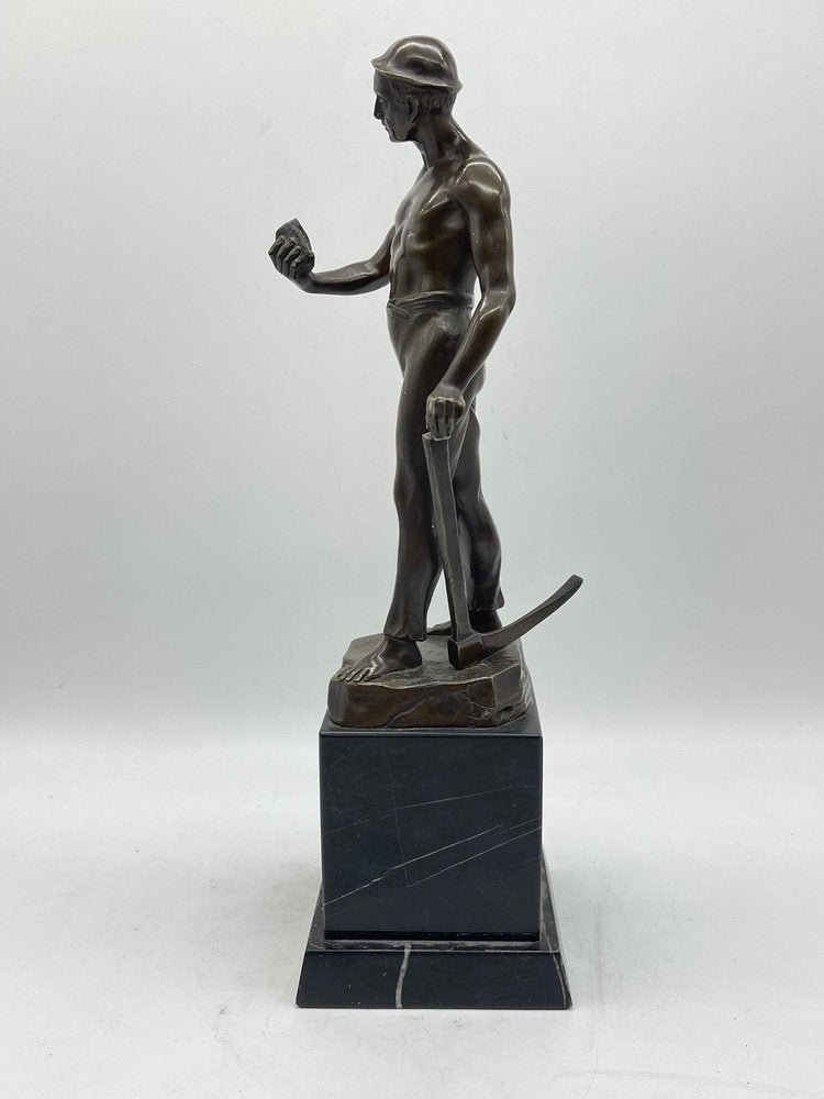 German Artist, Miners, Bronze Sculpture on Marble Base