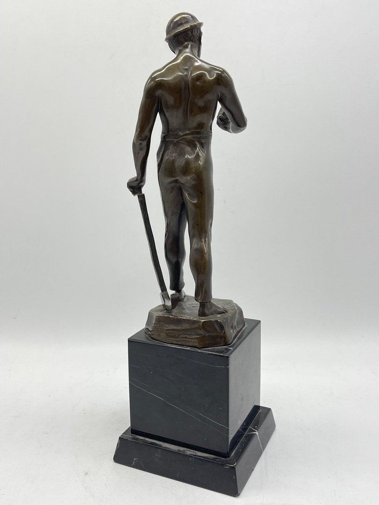 German Artist, Miners, Bronze Sculpture on Marble Base