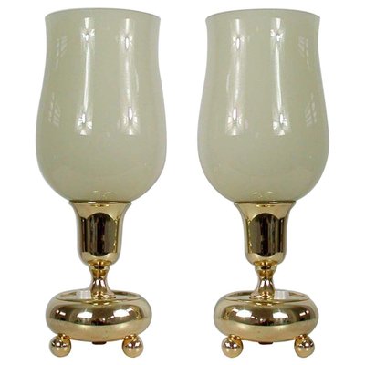 German Bauhaus Brass and Opal Torchiere Table Lamps, 1930s, Set of 2-OE-897908