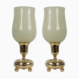 German Bauhaus Brass and Opal Torchiere Table Lamps, 1930s, Set of 2-OE-897908