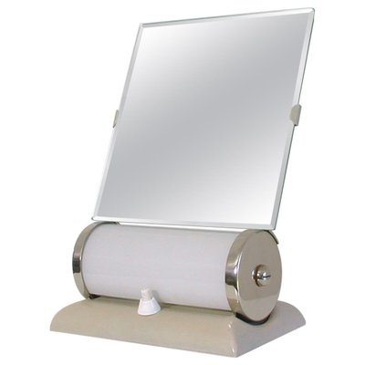 German Bauhaus Illuminated Opaline Glass Vanity Mirror & Table Lamp Combo-OE-897861