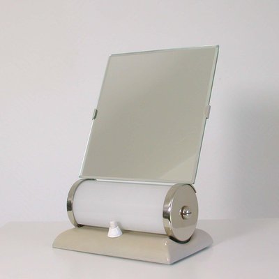 German Bauhaus Illuminated Opaline Glass Vanity Mirror & Table Lamp Combo-OE-897861