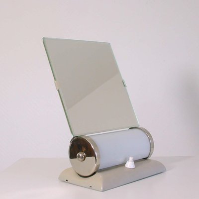 German Bauhaus Illuminated Opaline Glass Vanity Mirror & Table Lamp Combo-OE-897861