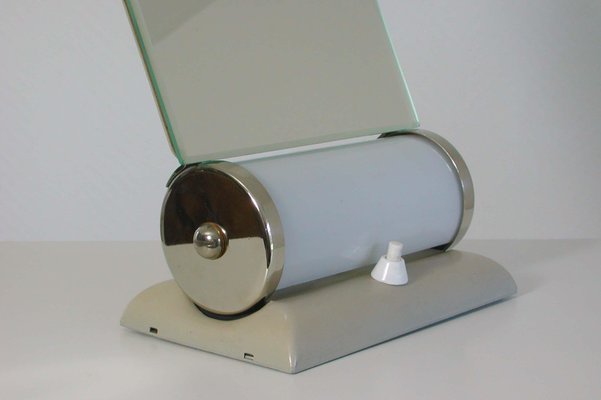 German Bauhaus Illuminated Opaline Glass Vanity Mirror & Table Lamp Combo-OE-897861