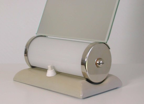 German Bauhaus Illuminated Opaline Glass Vanity Mirror & Table Lamp Combo-OE-897861