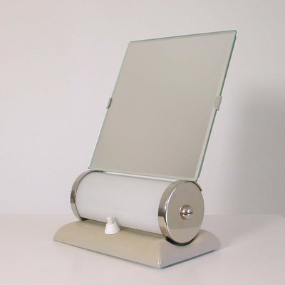 German Bauhaus Illuminated Opaline Glass Vanity Mirror & Table Lamp Combo-OE-897861