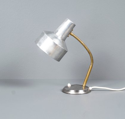 German Bauhaus Kaiser Idell Style Desk Lamp in Silver & Gold With Swan Neck, 1950s-VLO-1179130