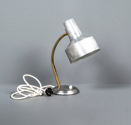 German Bauhaus Kaiser Idell Style Desk Lamp in Silver & Gold With Swan Neck, 1950s-VLO-1179130